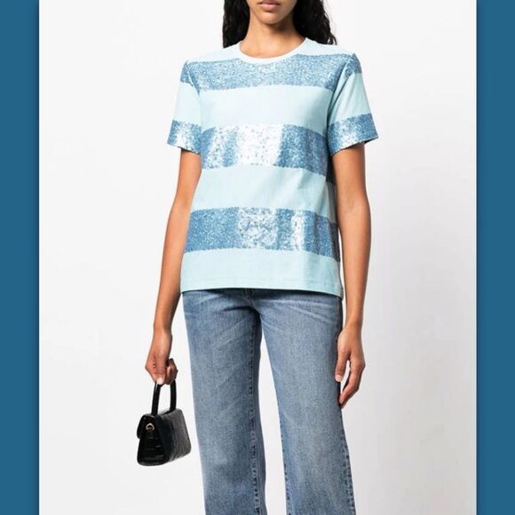 NWT Cynthia Rowley Striped Sequin Tee in Blue Combo - Picture 15 of 15